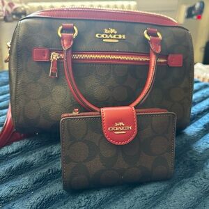 Coach Brown and Red Satchel Bag Set
